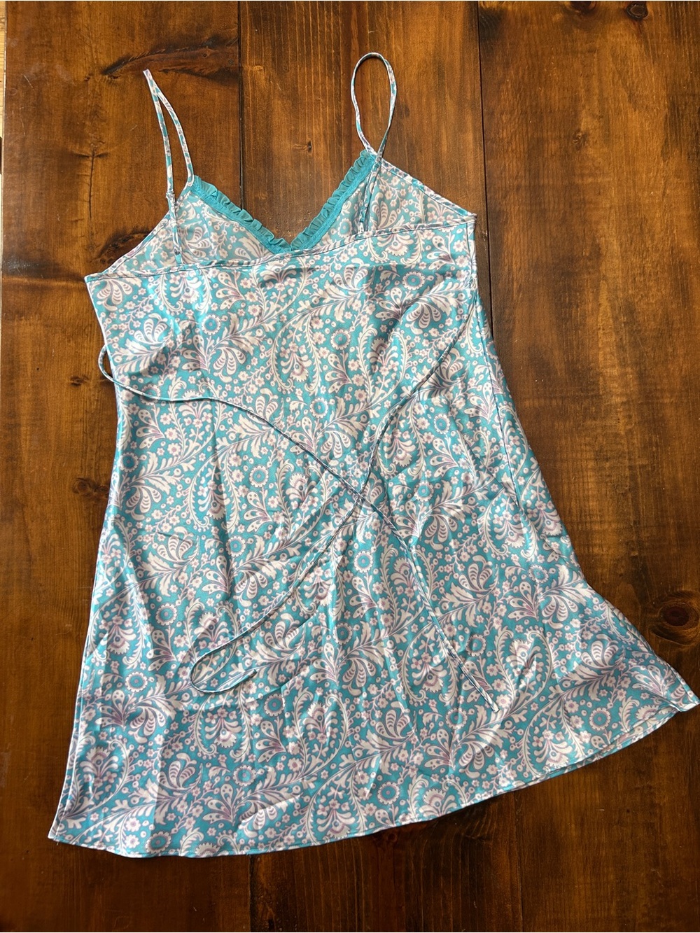 Teal Purple Adonna Paisley Satin Slip Party Dress Retro Inspired Womens Large
